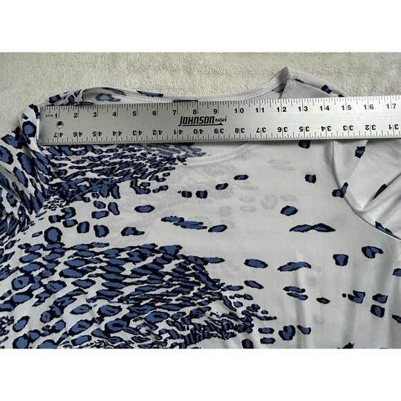 Clara Sunwoo Womens Blue White Abstract Leopard 3/4 Sleeve Twist Tunic Top Small - Picture 4 of 6